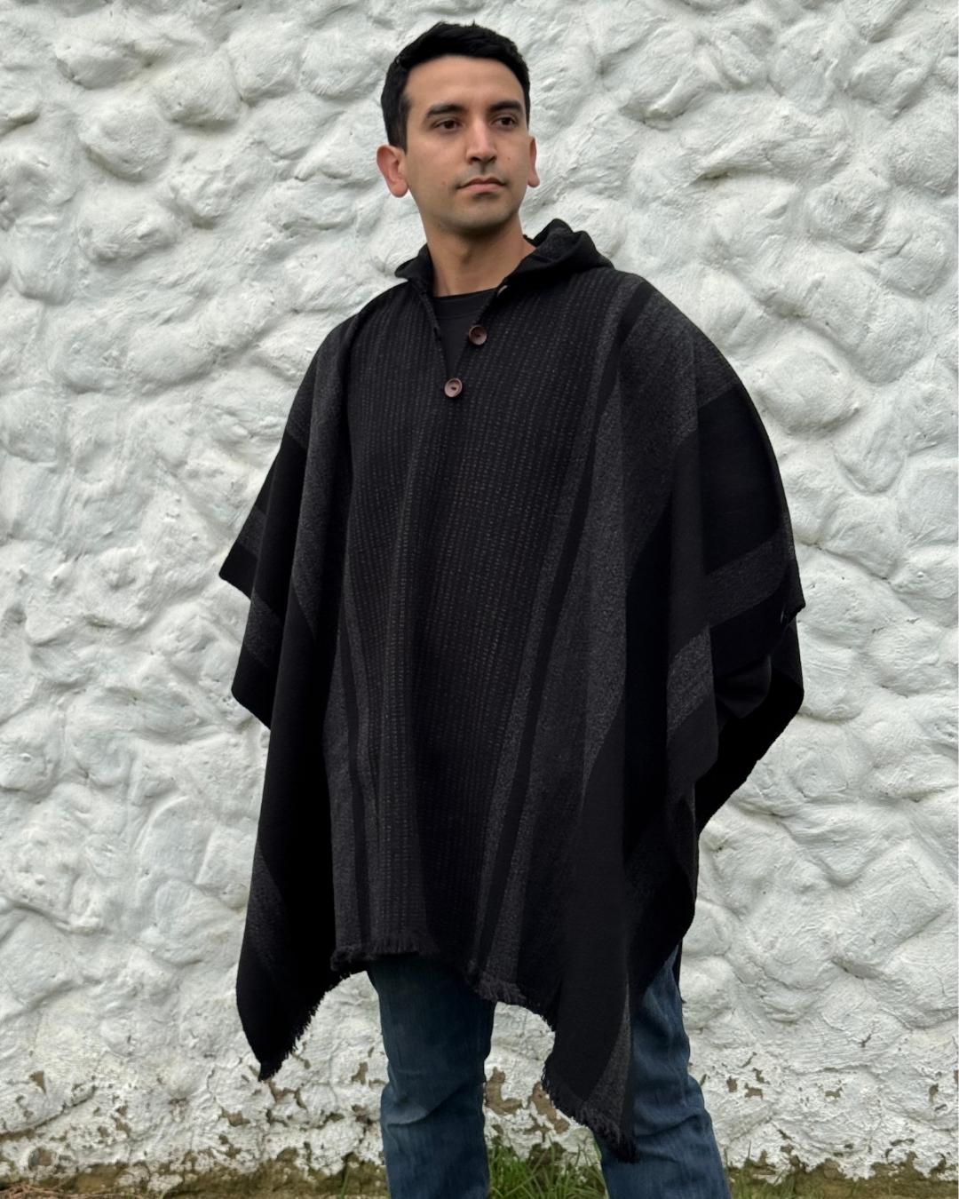 Poncho Ciprés | Negro Matizado y Gris Marengo