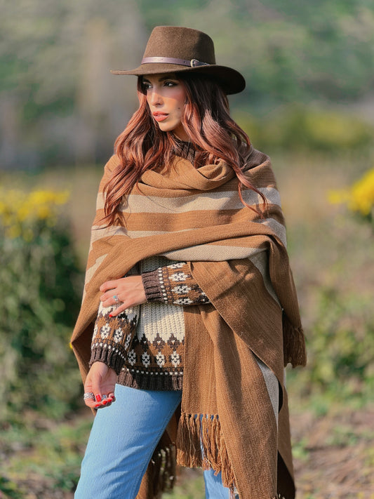 Ruana Suspiro | Camel y Beige