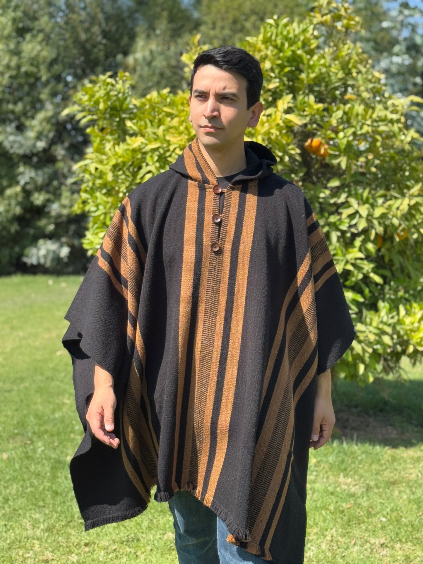 Poncho Boldo Negro y Camel