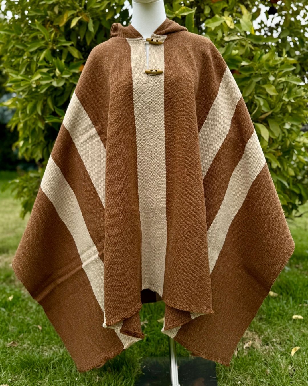 Poncho | Camel líneas Beige