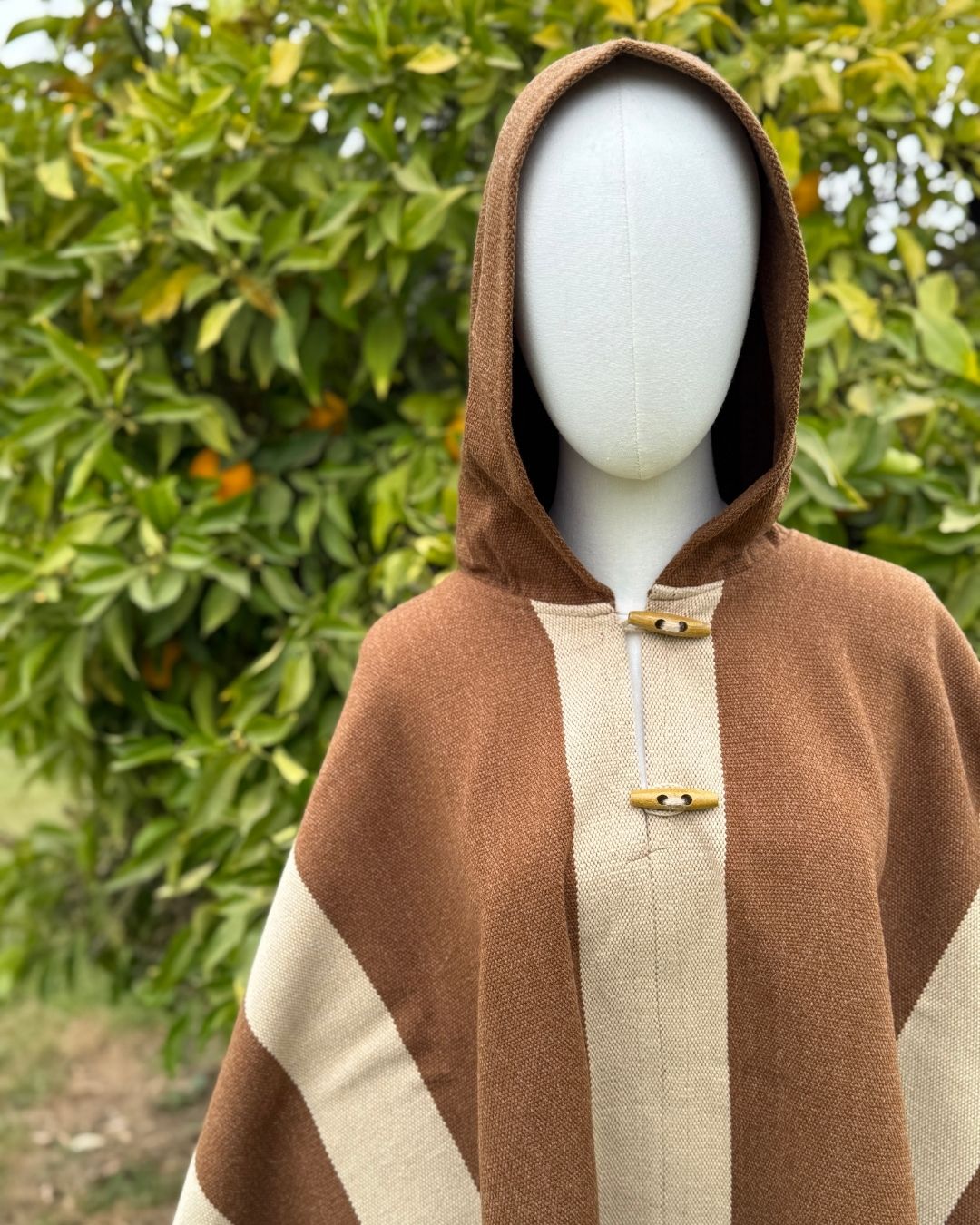 Poncho | Camel líneas Beige