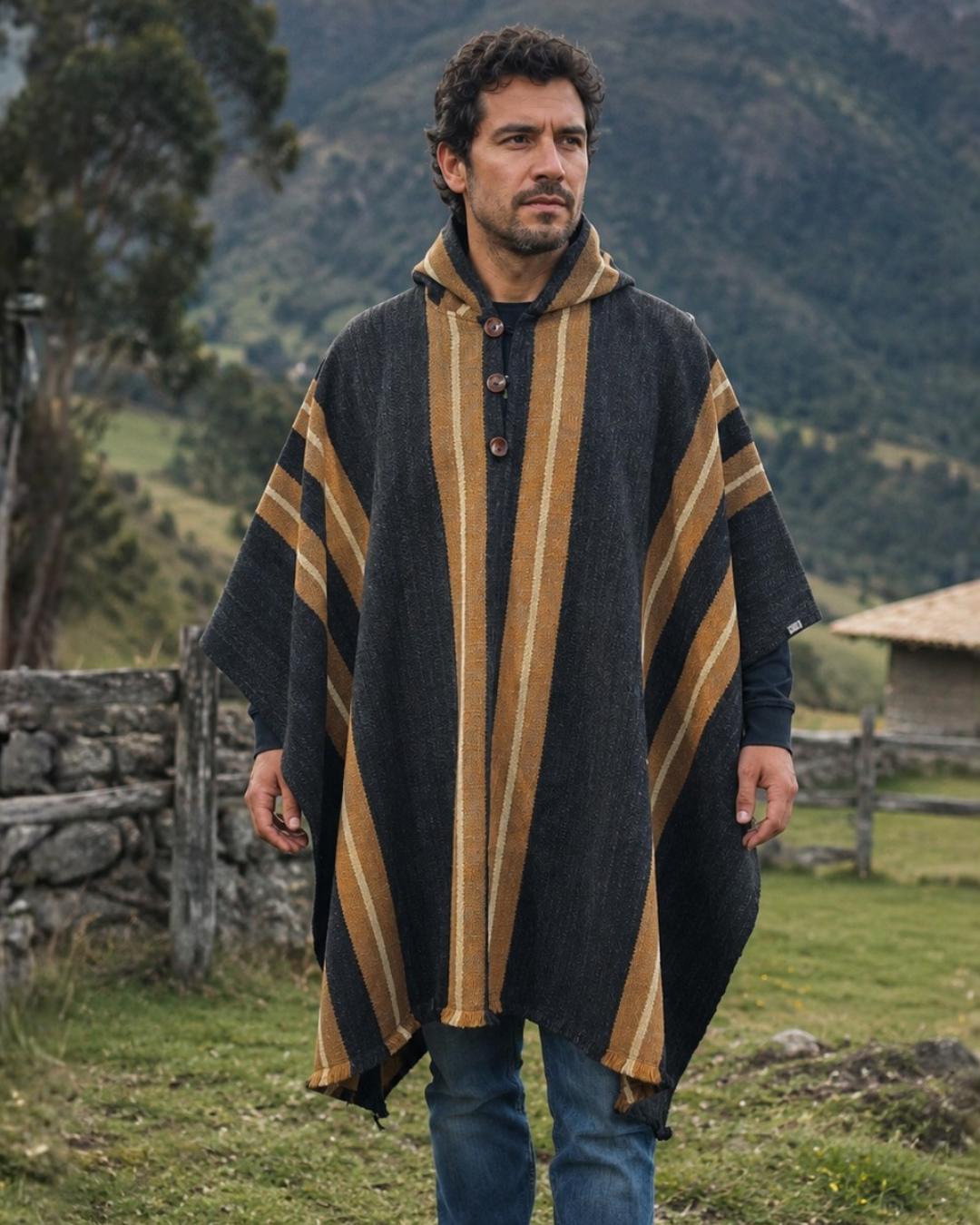 Modelo usando poncho Alerce de Calafate Austral