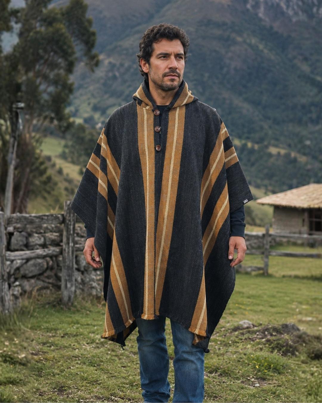 Modelo usando poncho Alerce de Calafate Austral