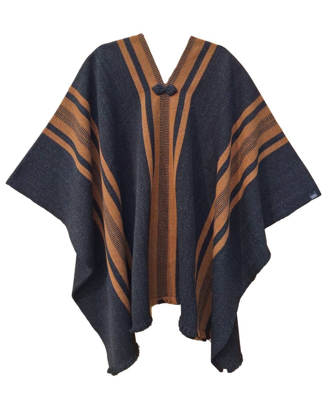 Manta Boldo gris marengo y camel tejida a mano en lana de oveja y alpaca