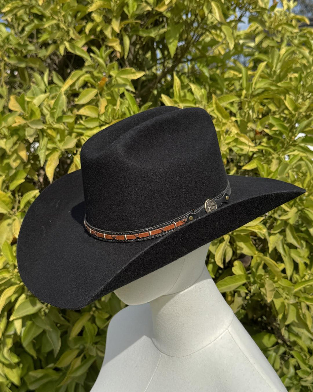 Sombrero Houston negro de lana con ala ancha vista lateral