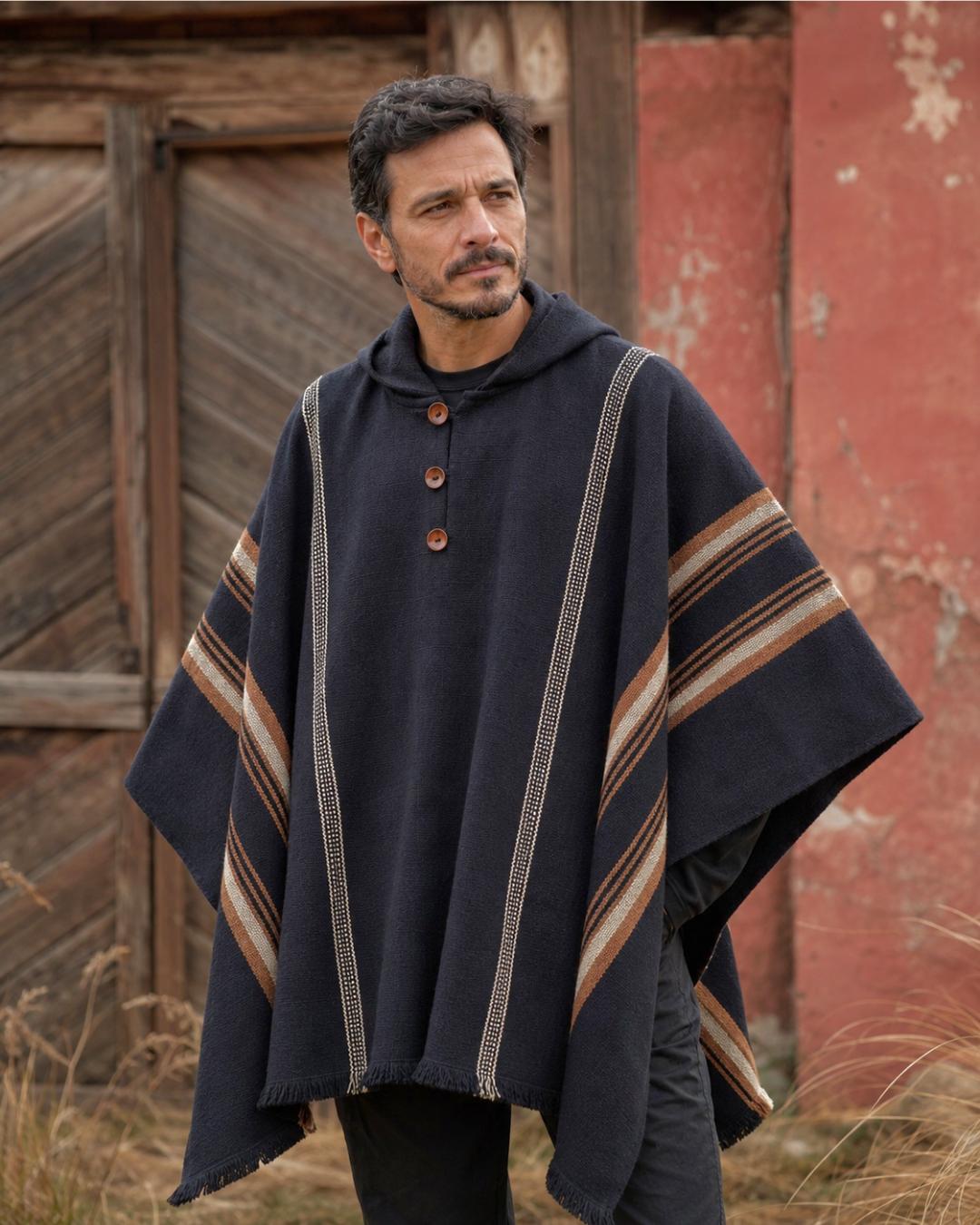 Poncho Arrayán | Negro Trama Camel - Calafate Austral