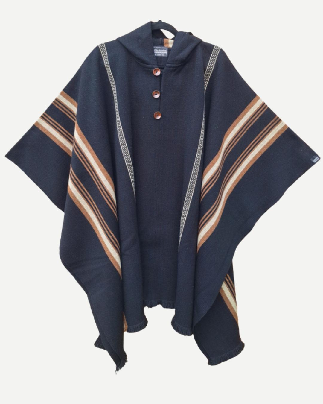 Poncho Arrayán | Negro Trama Camel - Calafate Austral