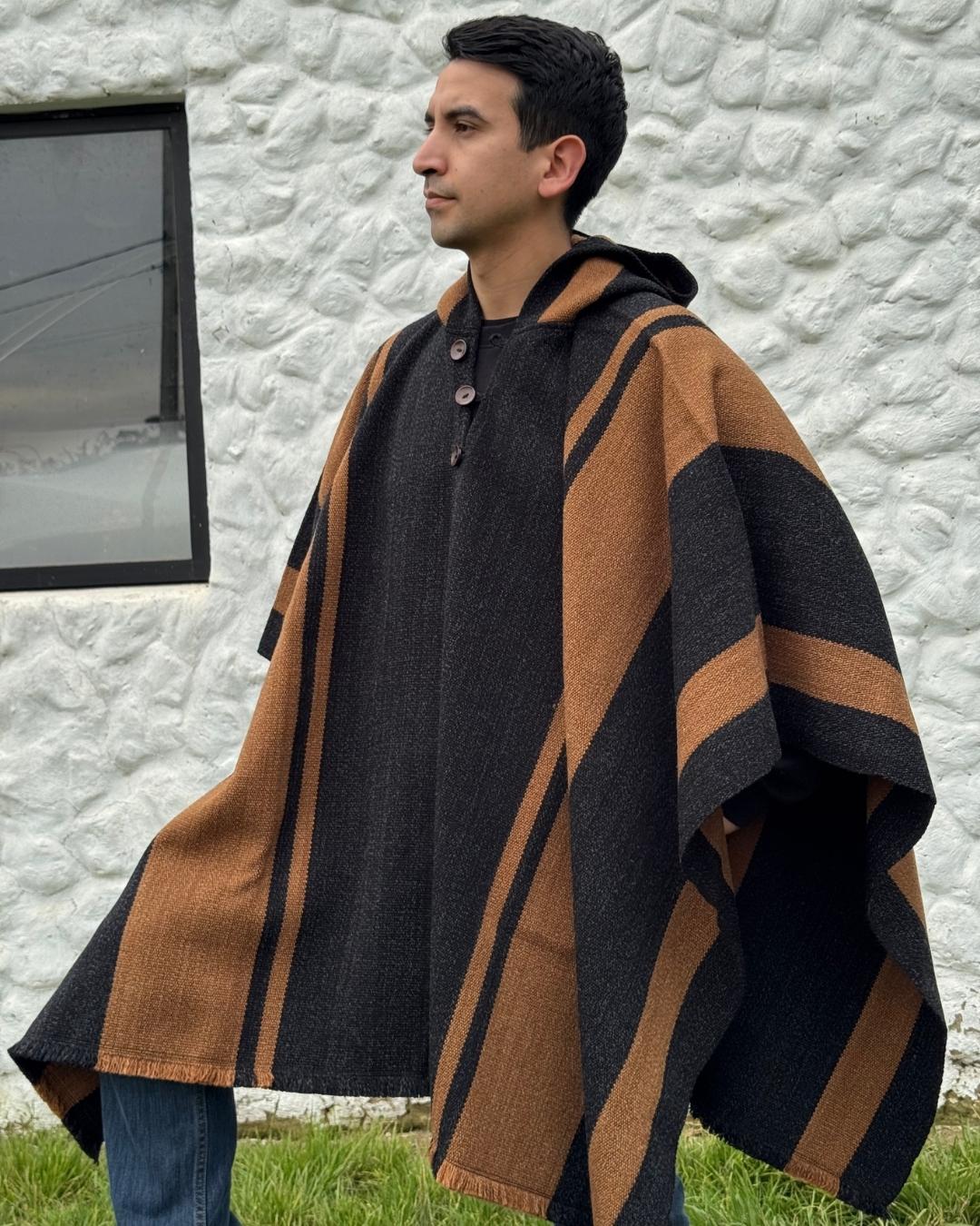 Poncho Ciprés | Gris marengo y camel - Calafate Austral