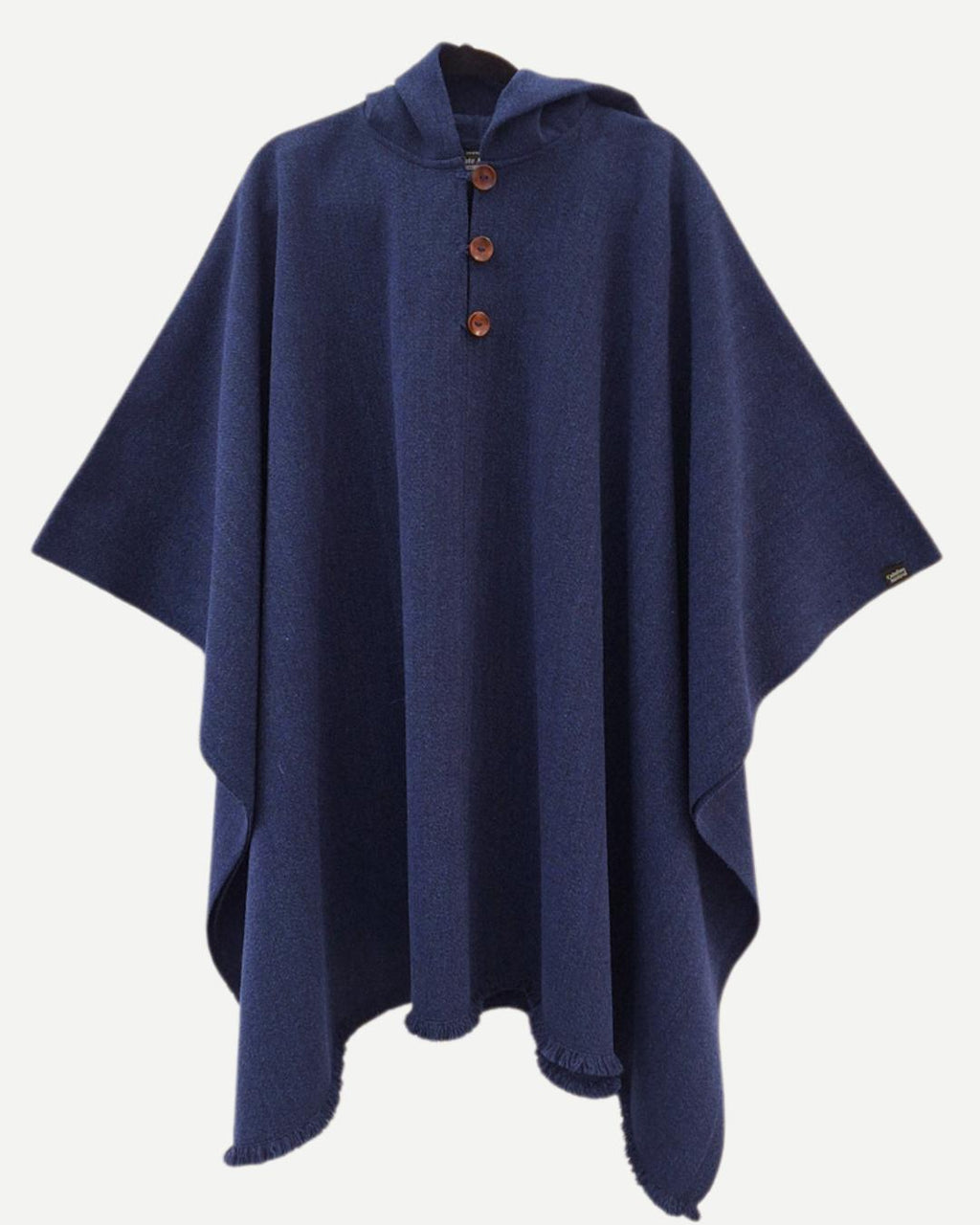 Poncho clásico con gorro azul marino de lana de oveja y alpaca, hecho a mano por Calafate Austral