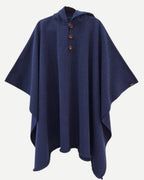 Poncho clásico con gorro azul marino de lana de oveja y alpaca, hecho a mano por Calafate Austral
