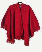 Ruana Patagua roja de alpaca y algodón con flecos