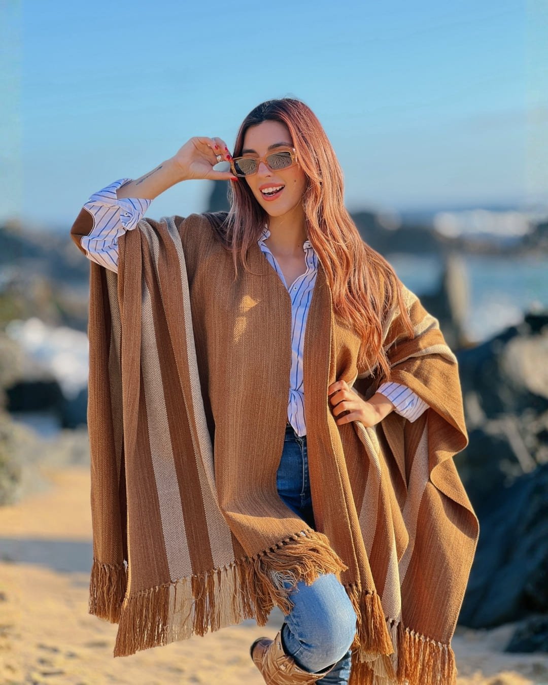 Ruana Suspiro | Camel y Beige - Calafate Austral