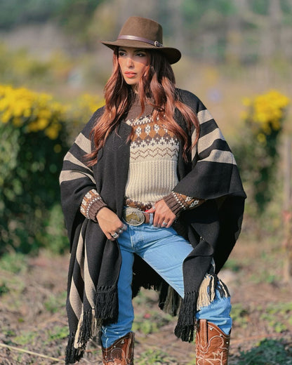 Ruana Suspiro | Negro y Beige - Calafate Austral