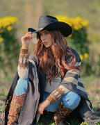 Sombrero Houston negro de lana estilo western combinado con ruana
